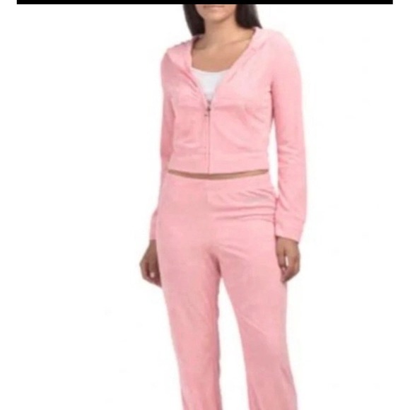 Juicy Couture Velour Tracksuit flamingo Pink Rhinestone Hoodie Pants Set Small - Picture 10 of 10